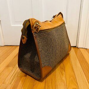 Vintage Hartman Luggage Shoulder Duffle Bag Tweed Leather 17x14x7